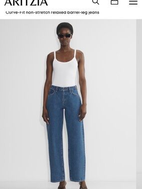 Aritzia Blue Curve-Fit Relaxed Barrel-Leg Jeans